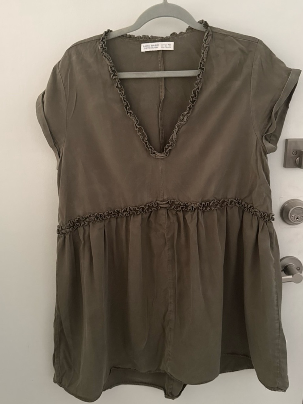Zara Olive Green Ruffle Trim Tunic - Picture 2 of 4